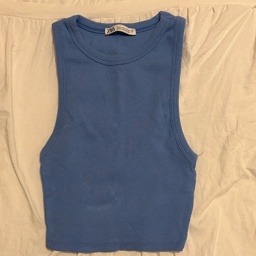 Zara Sky Blue Ribbed Crop Top